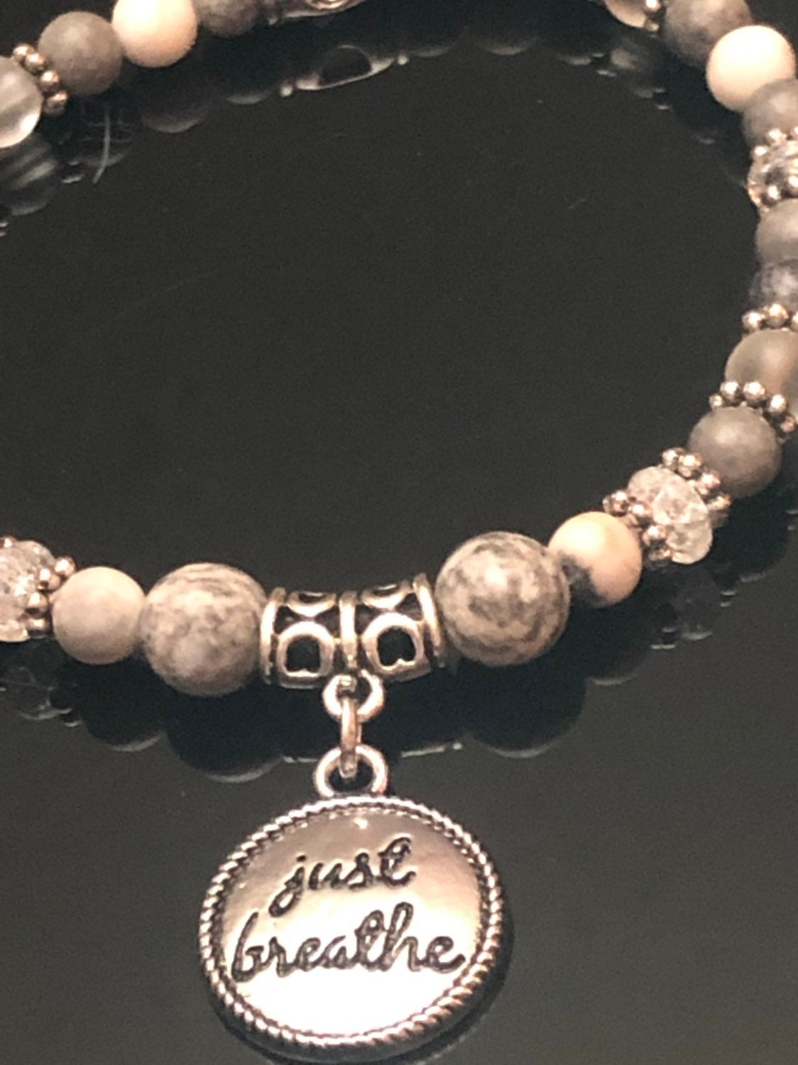 Pink Zebra Jasper & Quartz Just Breathe Bracelet