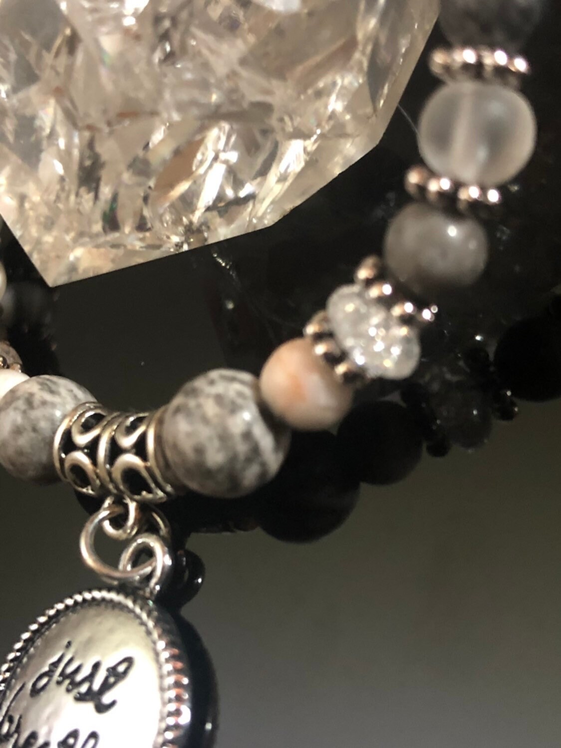 Pink Zebra Jasper & Quartz Just Breathe Bracelet