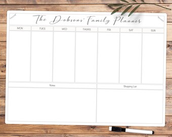 A3 Personalised dry wipe whiteboard weekly family organiser//planner.