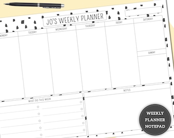 Personalised Weekly Planner Notepad, Desk Pad Planner, A4 or A5 Tearable Pad, Daily Day Organiser, To Do Schedule