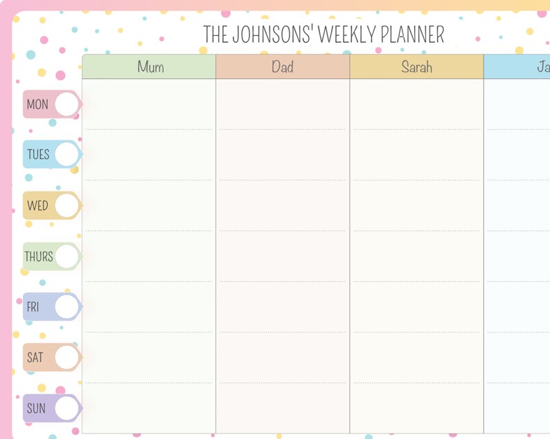 weekly-family-planner-whiteboard-a3-personalised-dry-erase-etsy