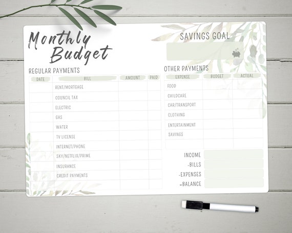 Tableau blanc mensuel du planificateur de budget familial Grand A3 Write  and Wipe Clean Finance Tracker Planificateur deffacement à sec personnalisé  -  France