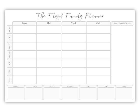 Whiteboard Family Planner, Personalised Weekly Family Organiser Wall White  Board 