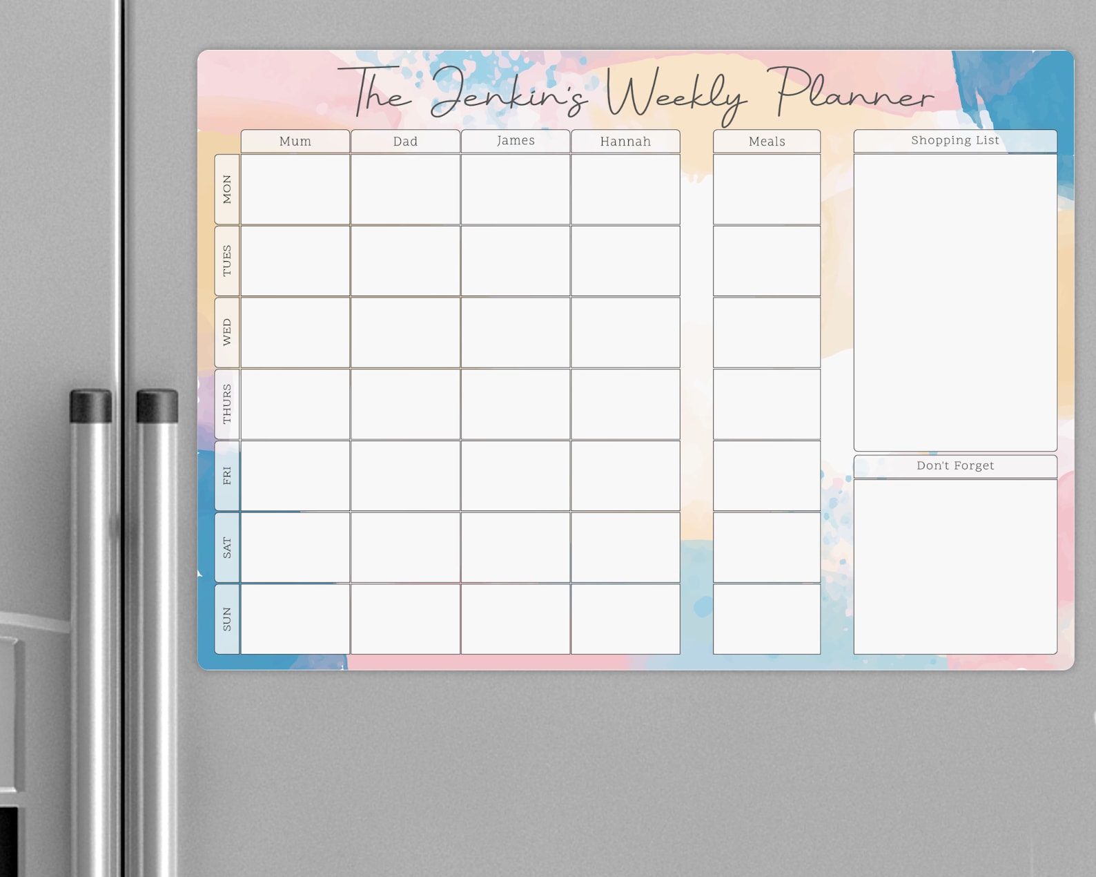 Whiteboard family weekly planner a3 dry wipe wall organiser etsy