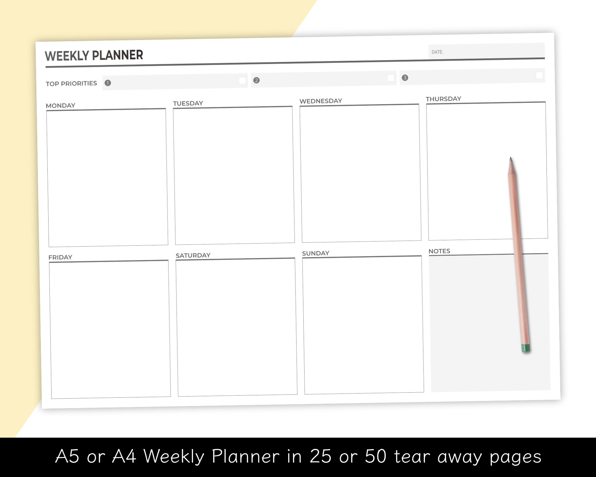 Personalised Weekly Planner Tear off Notepad Desk Pad Planner - Etsy