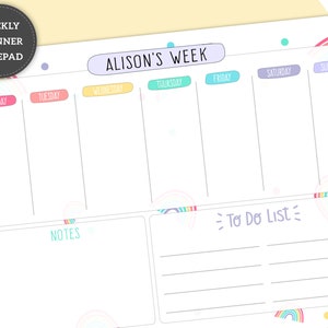 Personalised Weekly Planner Rainbow Notepad, Desk Pad Agenda, A4 or A5 Tearable Pad, Daily Day Organiser, To Do List Schedule, Printed Pad