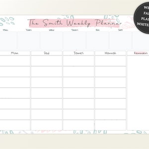 Whiteboard Family Planner, Personalised Weekly Family Organiser