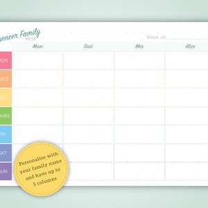 Personalised Family Planner Whiteboard, A3 Weekly Family Dry Wipe