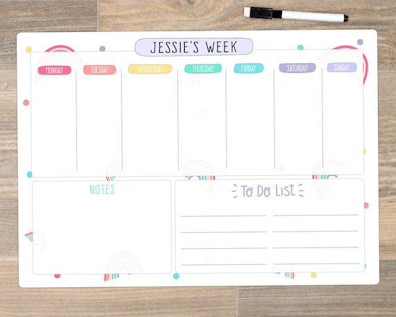 Personalised Children s Weekly Whiteboard Planner Rainbow Planner
