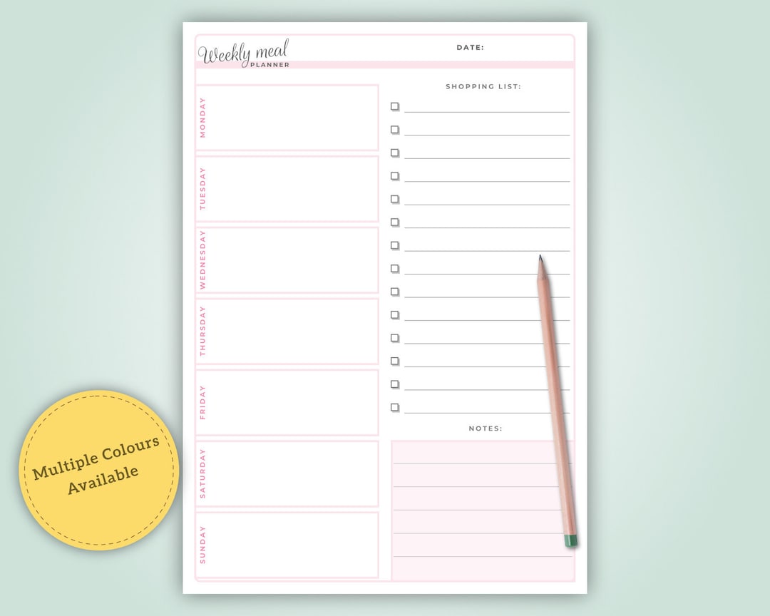 Weekly Meal Planner Notepad Desk Pad Menu Planner Shopping Etsy UK