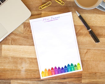 Crayon Teacher Personalised Notepad | Custom Teacher Notepad | Personalised Stationery | Writing Pad | Gifts for Teacher | End of Year Gift