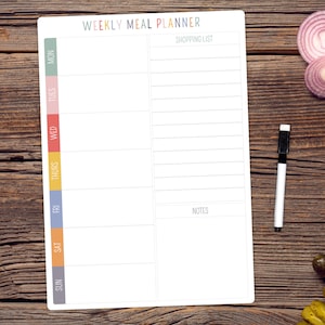 Weekly Family Menu Meal Planner A4 Whiteboard - Wipe Clean Shopping List and Notes Board