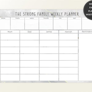 Whiteboard Family Planner, Personalised Weekly Family Organiser Wall White Board