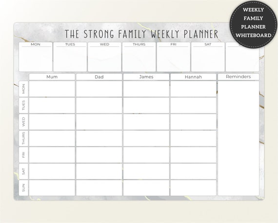 Whiteboard Family Planner, Personalised Weekly Family Organiser