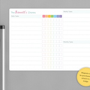 Personalised Family Dry Wipe Whiteboard Chore Chart A3 Wipeable Task ...