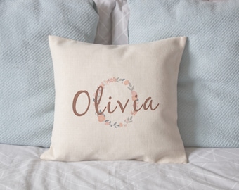 Personalised Name and Initial Cushion Cover, Floral Lettering and Name Home Decor, Girls Bedroom Decor, Birthday Gift