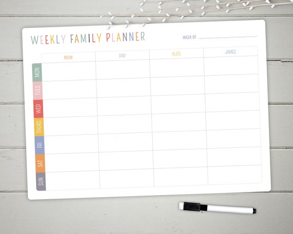 Weekly Planner Whiteboard Dry Wipe Family | Etsy