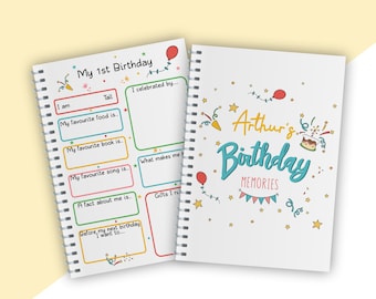 Birthday Memory Book, Birthday Journal, 1st to 16th Birthday, New Baby Birthday Gift, Children's Keepsake