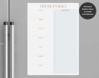 Meal Planner Dry Erase Whiteboard, Personalised Weekly Meal Planner and Shopping List Dry Wipe Board