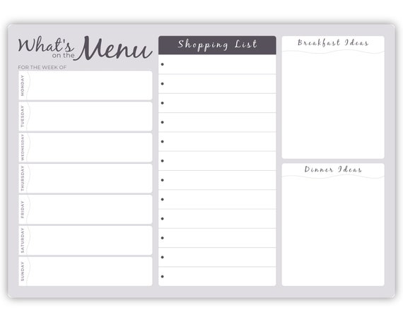 Weekly Family Menu Meal Planner A3 Lavagna Dry Wipe Clean Board