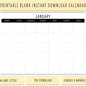 Printable Monthly Blank Calendar: Instant PDF Download, Customizable Organizer, Planner Template, Digital Product