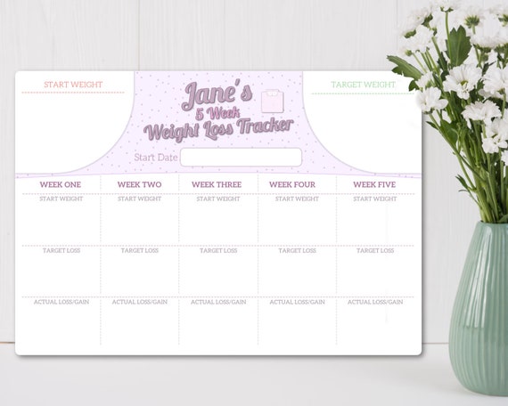 Weight loss chart reusable wipeable personalised with dry wipe pen