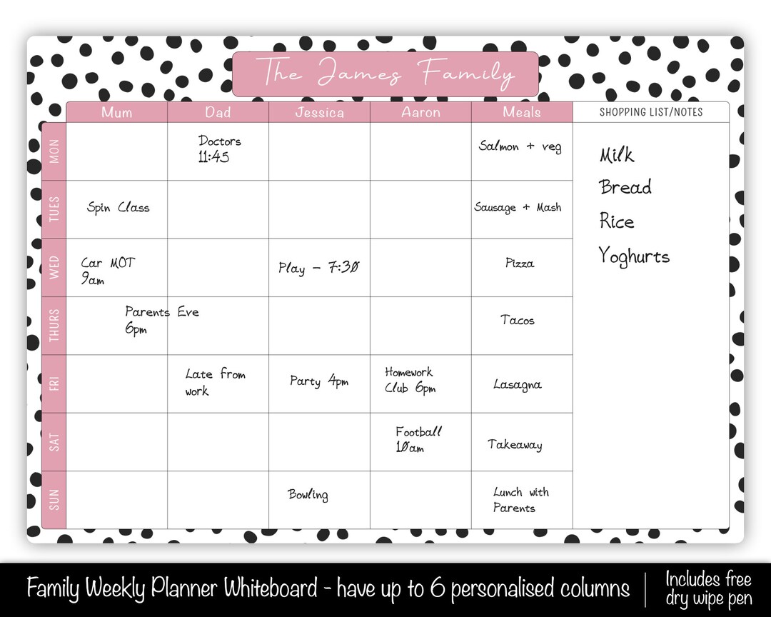 A3 Wall Planner Whiteboard Personalised Large Family Etsy UK