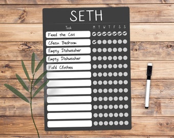 Personalised Chore Chart Whiteboard | Daily Responsibilities Chart for Kids | Custom Reward Chart Dry Erase Board | Chore List | Job Chart