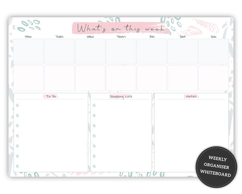 Weekly Organiser Whiteboard Large A3 Weekly Dry Wipe Wall Etsy UK
