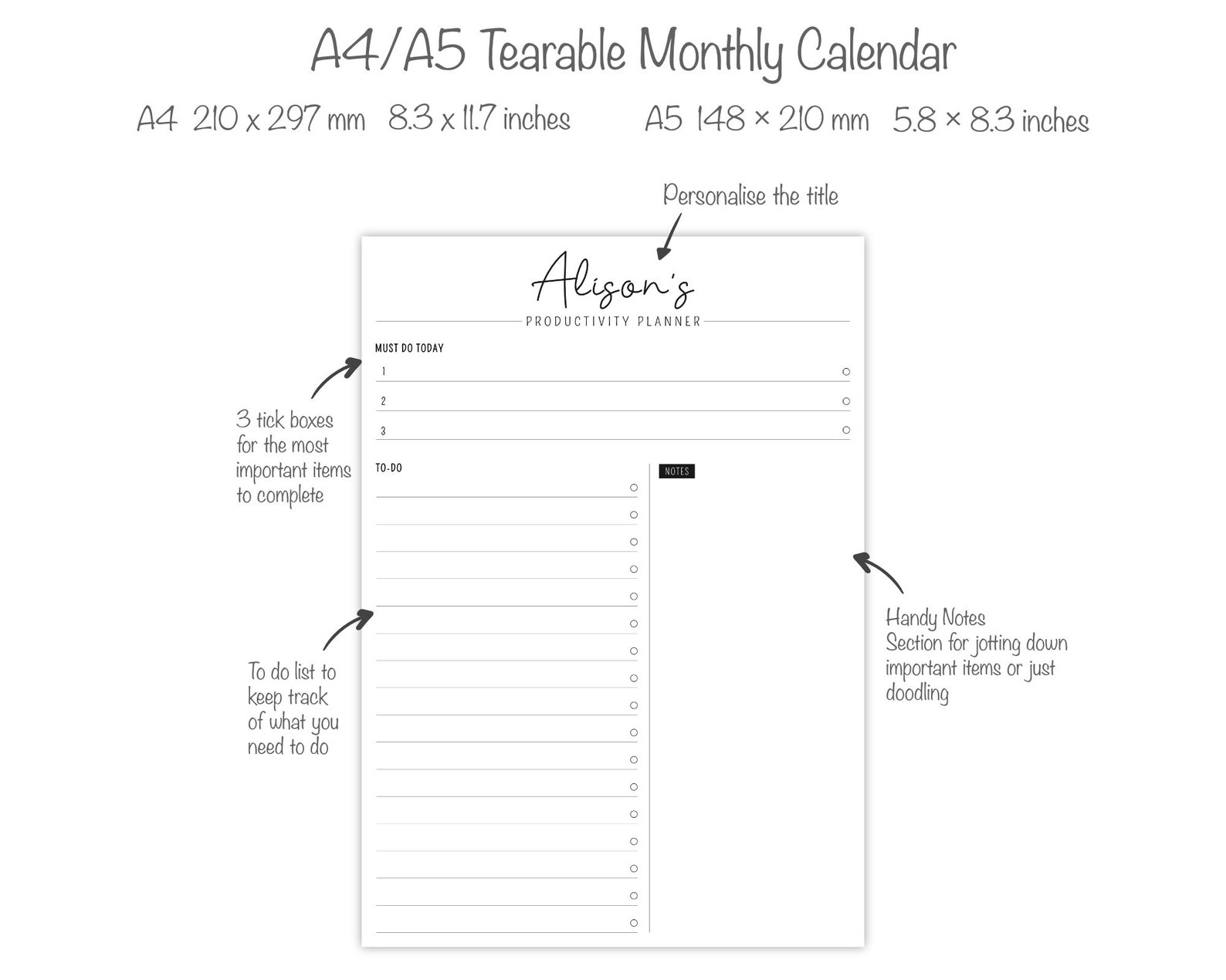 Printed Personalised Notepad to Do List Notepad A5 A4 Desk Etsy UK