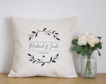 Personalised Couple Cushion, Custom Name and Date Wedding Anniversary Gift