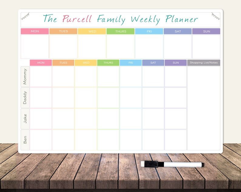 Weekly Family Planner Whiteboard Large A3 Write and Wipe Etsy