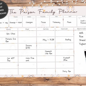 Personalised Family Planner Whiteboard, A3 Weekly Family Dry Wipe