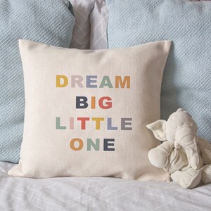 Children's Colourful Dream Big Cushion Cover | Personalised Children's Linen Style Cushion | Kids Bedroom Decor | Playroom Nursery Cushion