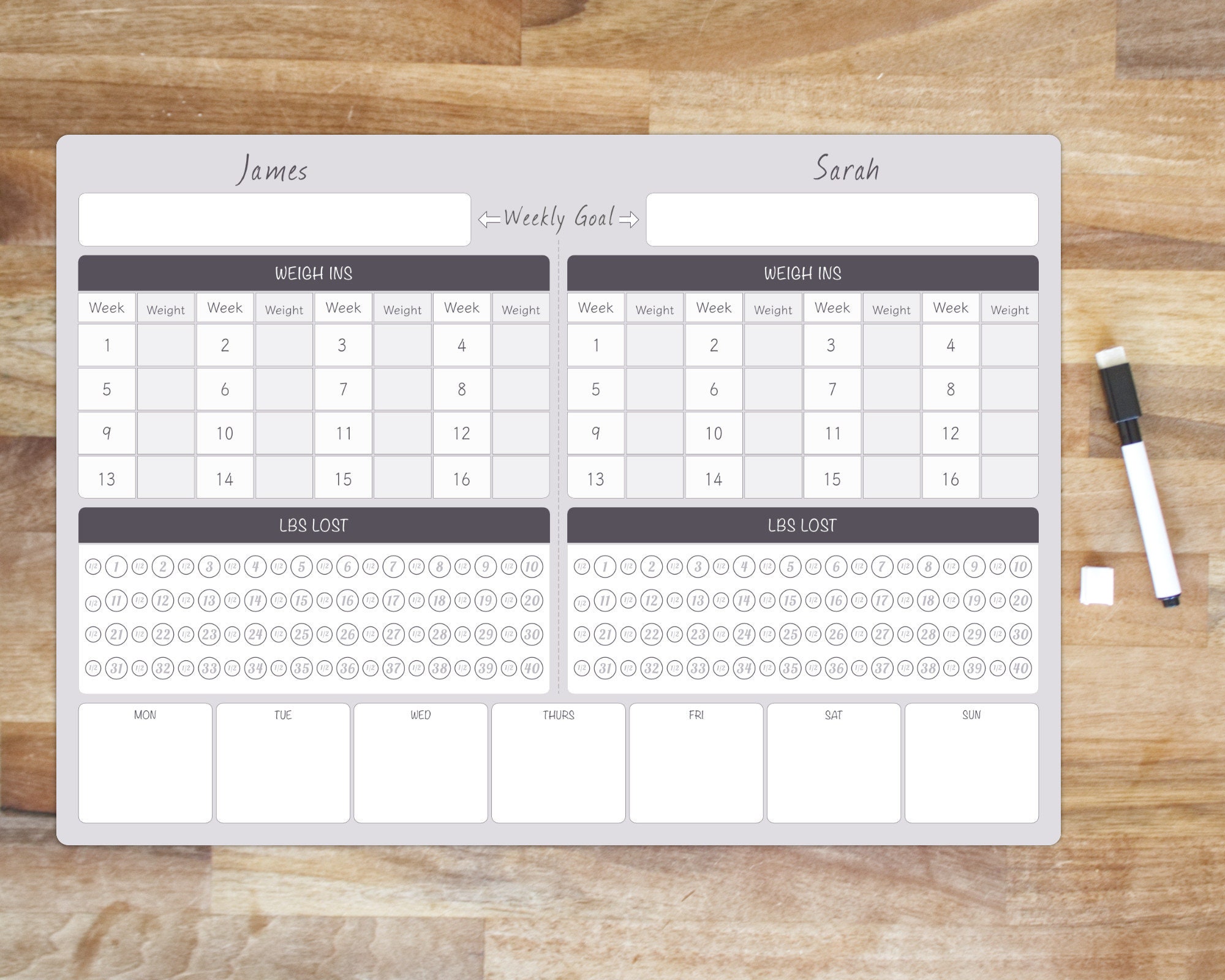 Personalised A3 Couples Weight Loss Tracker Menu Planner Etsy