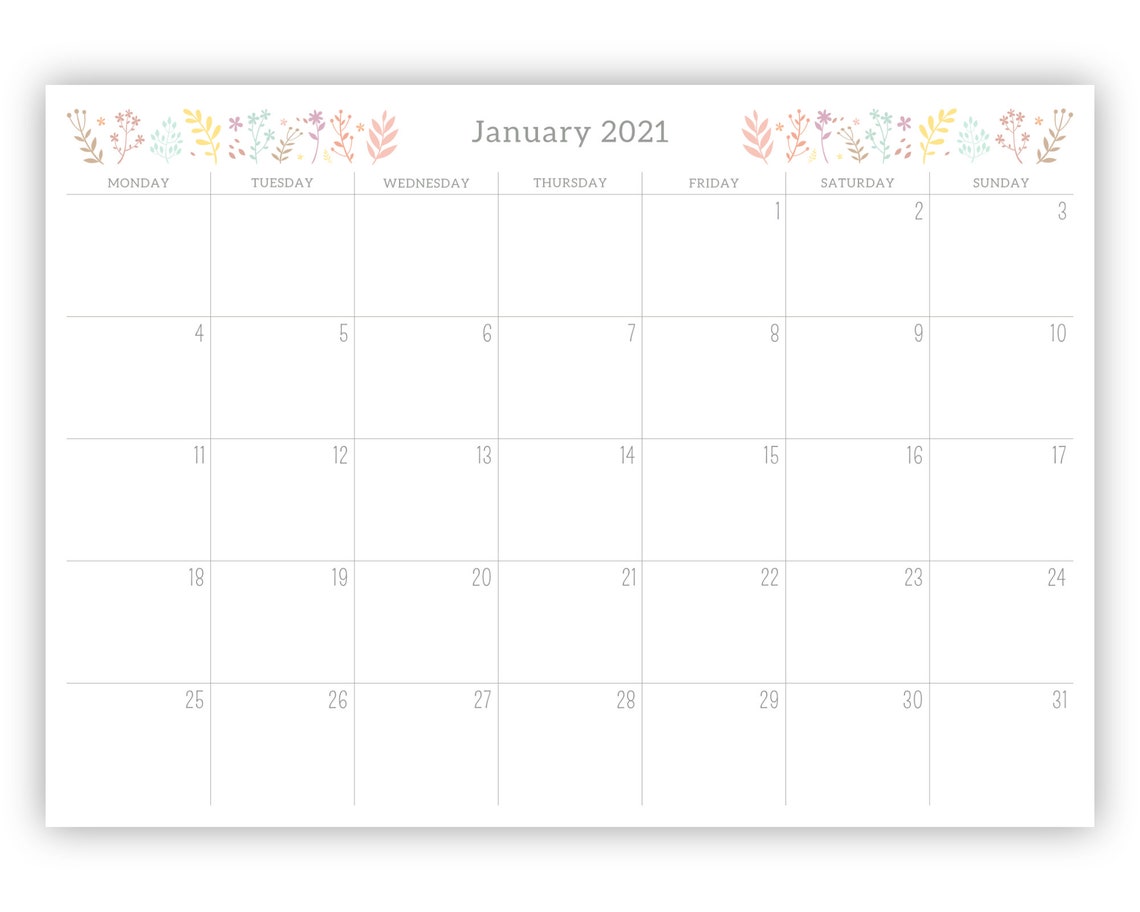2021/2022 Floral Monthly Calendar Notepad PreFilled A4 Etsy