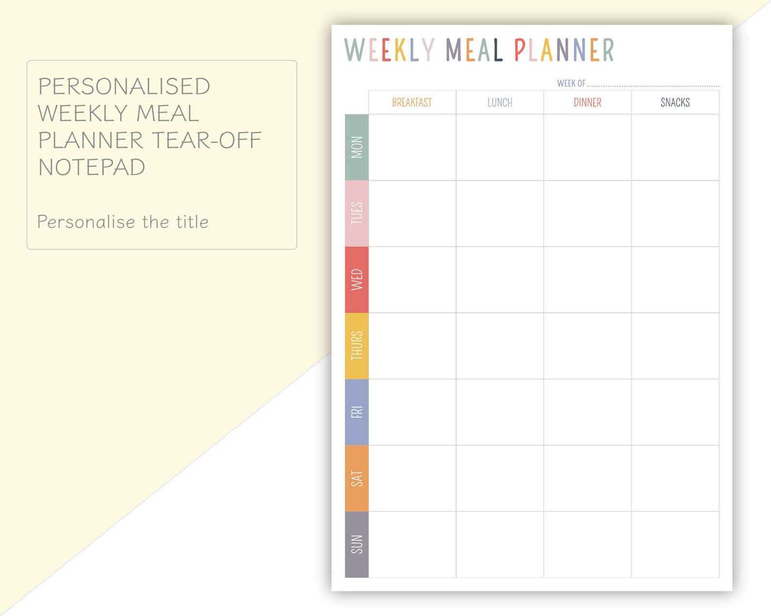 Personalised Weekly Meal Planner Notepad Weekly Meal Plan A4 - Etsy