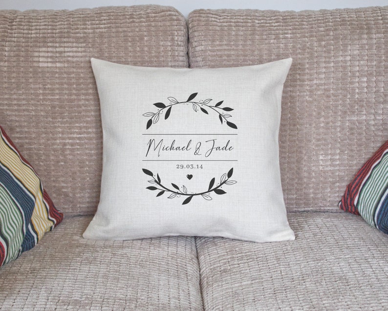 Personalised Couple Cushion Cover Personalised Wedding Name Etsy