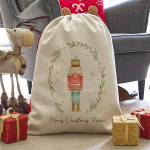 Personalised Nutcracker Ballerina Present Santa Sack, Father Christmas Gift Bag, Name Christmas Toy Bag, Large Christmas Present Sack