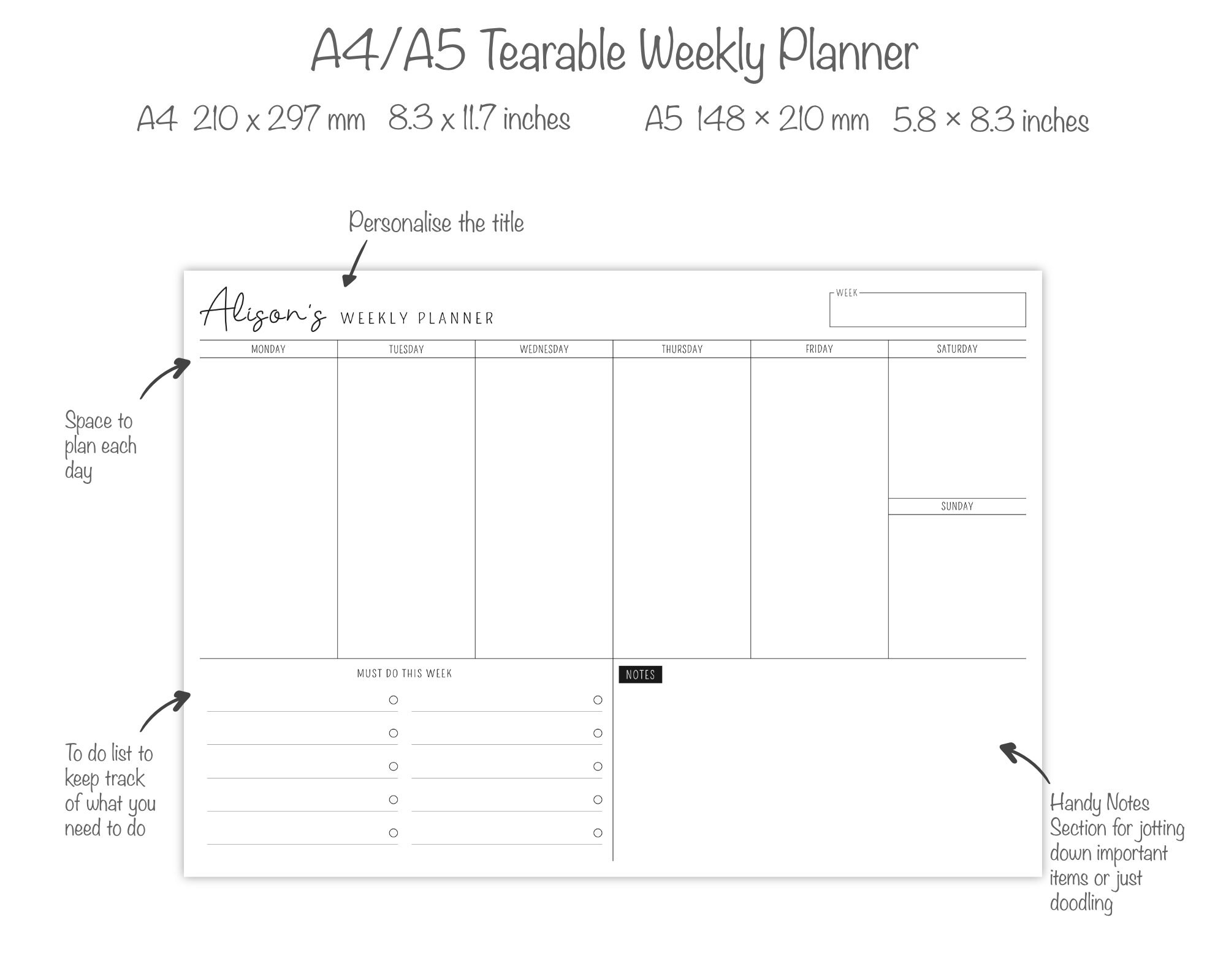 Personalised Weekly Planner Notepad Desk Planner Pad A4 or Etsy UK