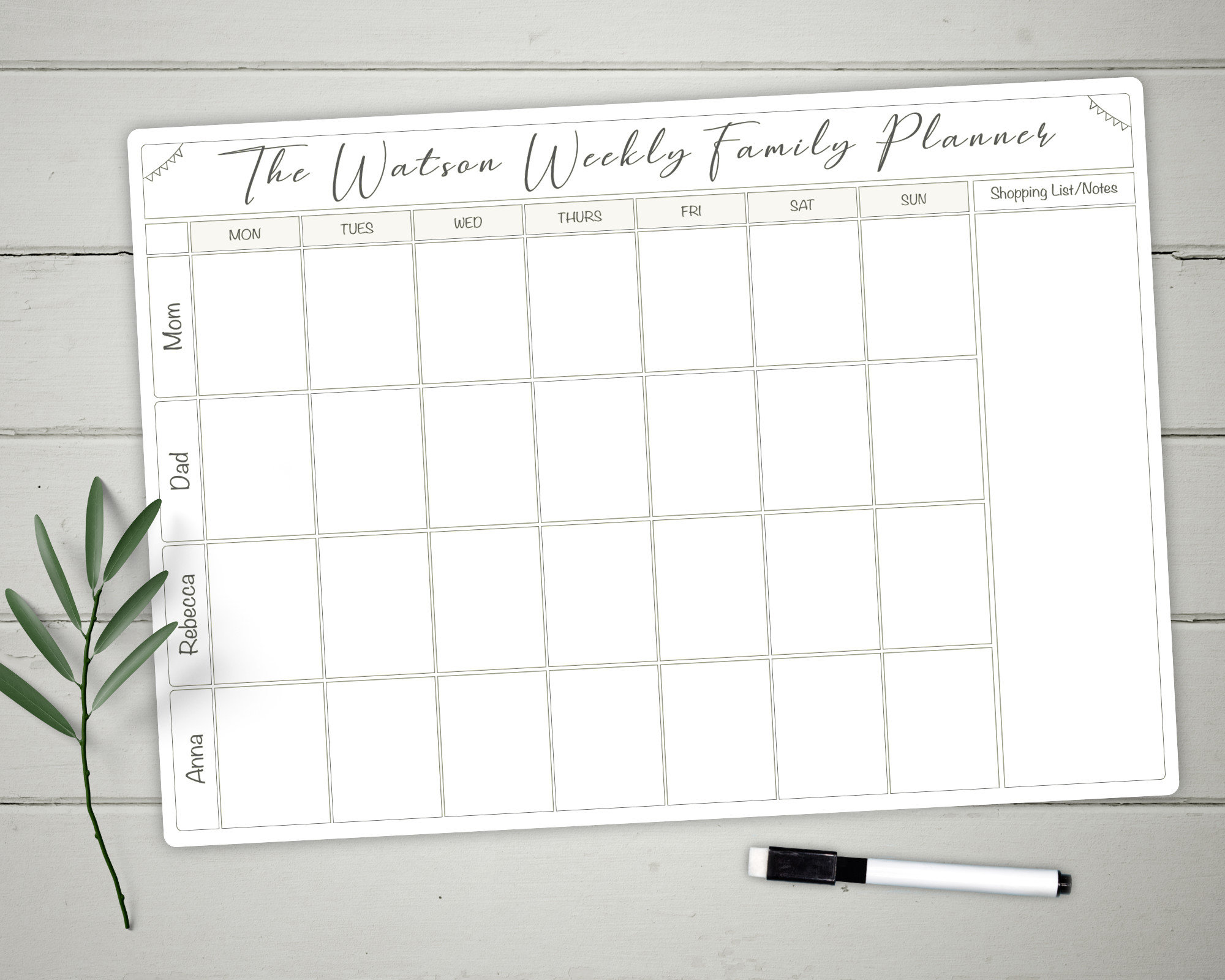 Large Family Weekly Planner Dry Wipe Whiteboard Wall Organiser