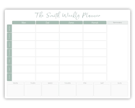 Personalised Family Planner Whiteboard, A3 Weekly Family Dry Wipe Wall  Organiser, Meal Planner, Dry Erase White Board Command Centre 
