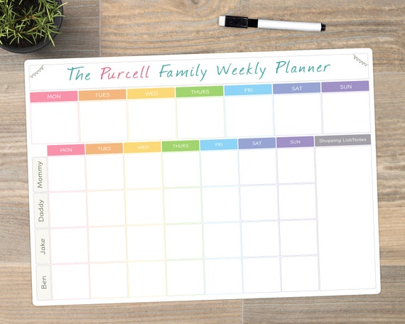 Whiteboard Family Planner, Personalised Weekly Family Organiser