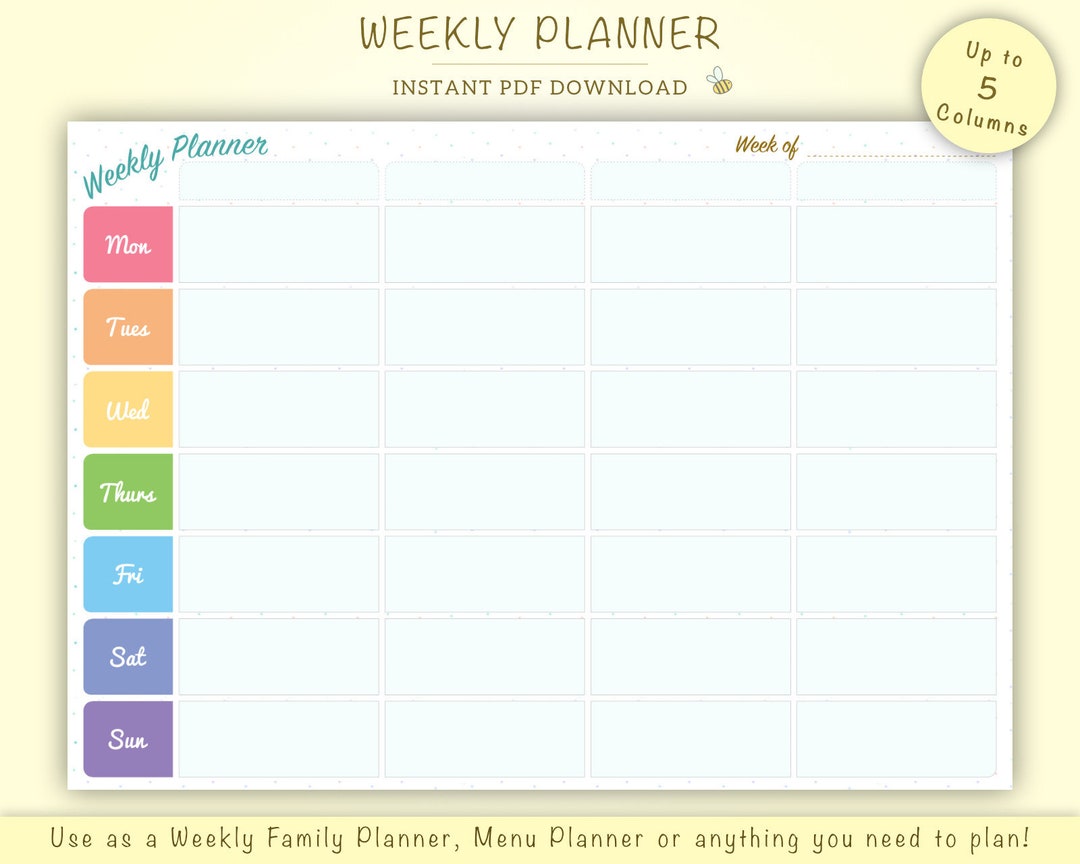 Instant Download Weekly Planner Printable in Rainbow Design A4 PDF Instant Download Weekly Planner Printable in Rainbow Design A4 PDF