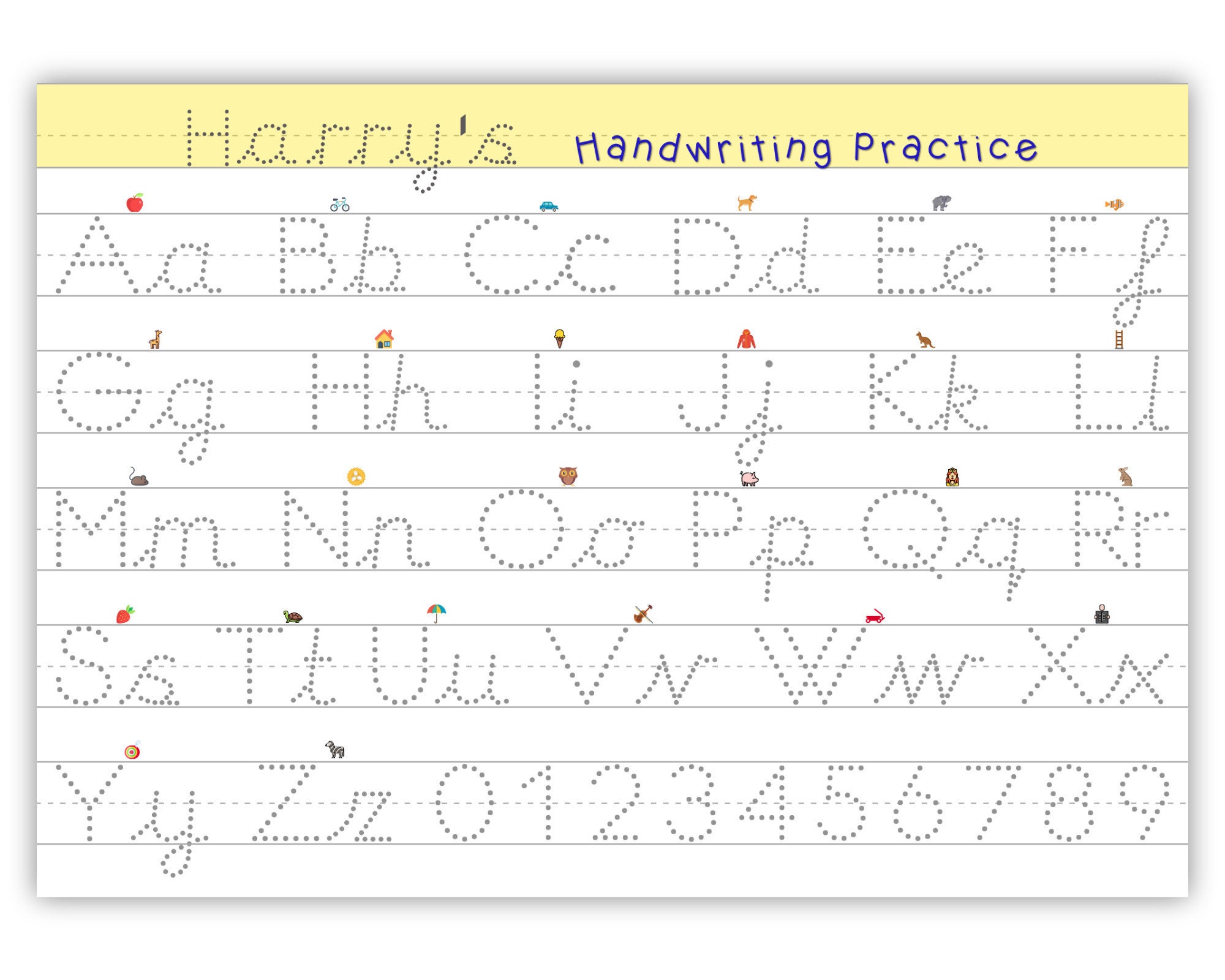 personalised kids pre cursive handwriting practice download etsy