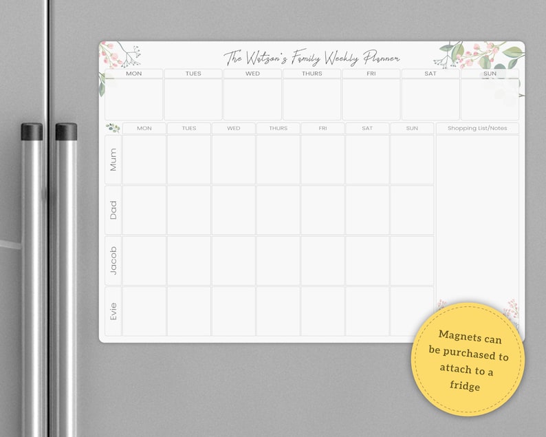 Personalised Weekly Family Planner Whiteboard Large Write Etsy UK