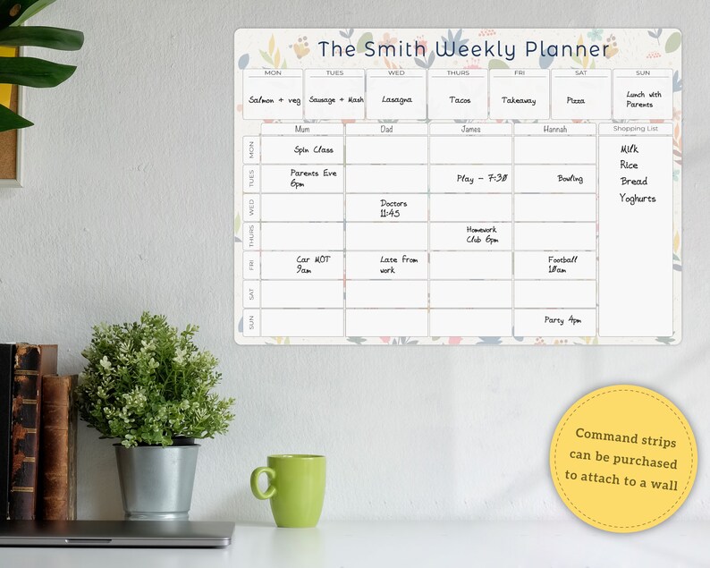 Family Planner Whiteboard Personalised Weekly Family Etsy UK