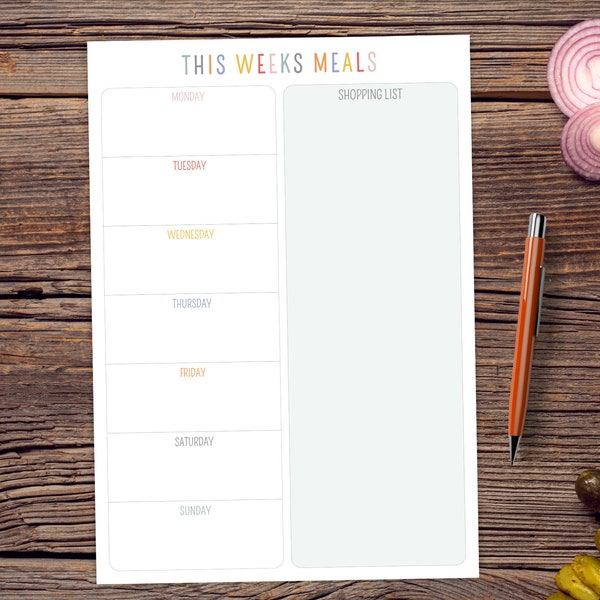 Personalised Meal Planner Notepad | Weekly Meal Plan | Shopping List Tear-off Pad | Grocery List Notebook | A4 or A5 Menu Planning