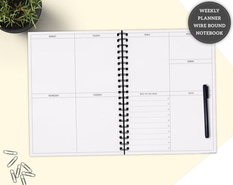 Taccuino Planner settimanale rilegato Spotty Wire personalizzato, Pianificatore di produttività settimanale, A5 o A4 Daily Day Organizer, To Do Schedule