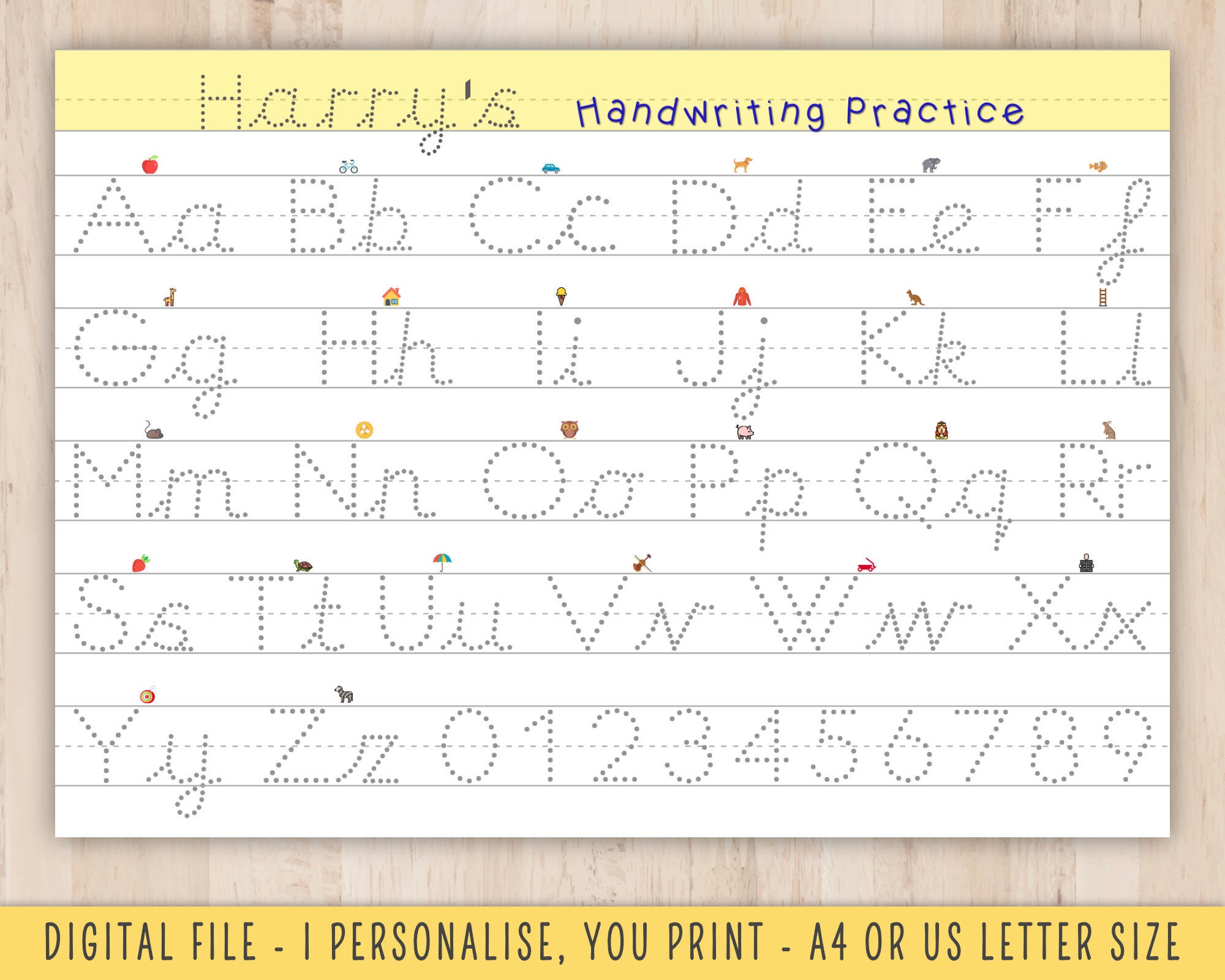 Personalised Kids Pre Cursive Handwriting Practice Download, Handwriting  Printable, Dotted Alphabet, KS1, EYFS, Pre School Teaching 